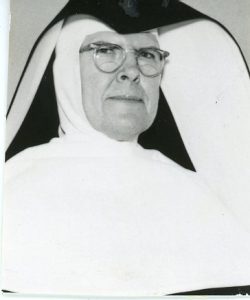 Black and white photo of Sister Charitas Krieter in habit