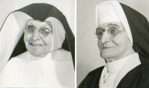 black and white photo of sisters in habit