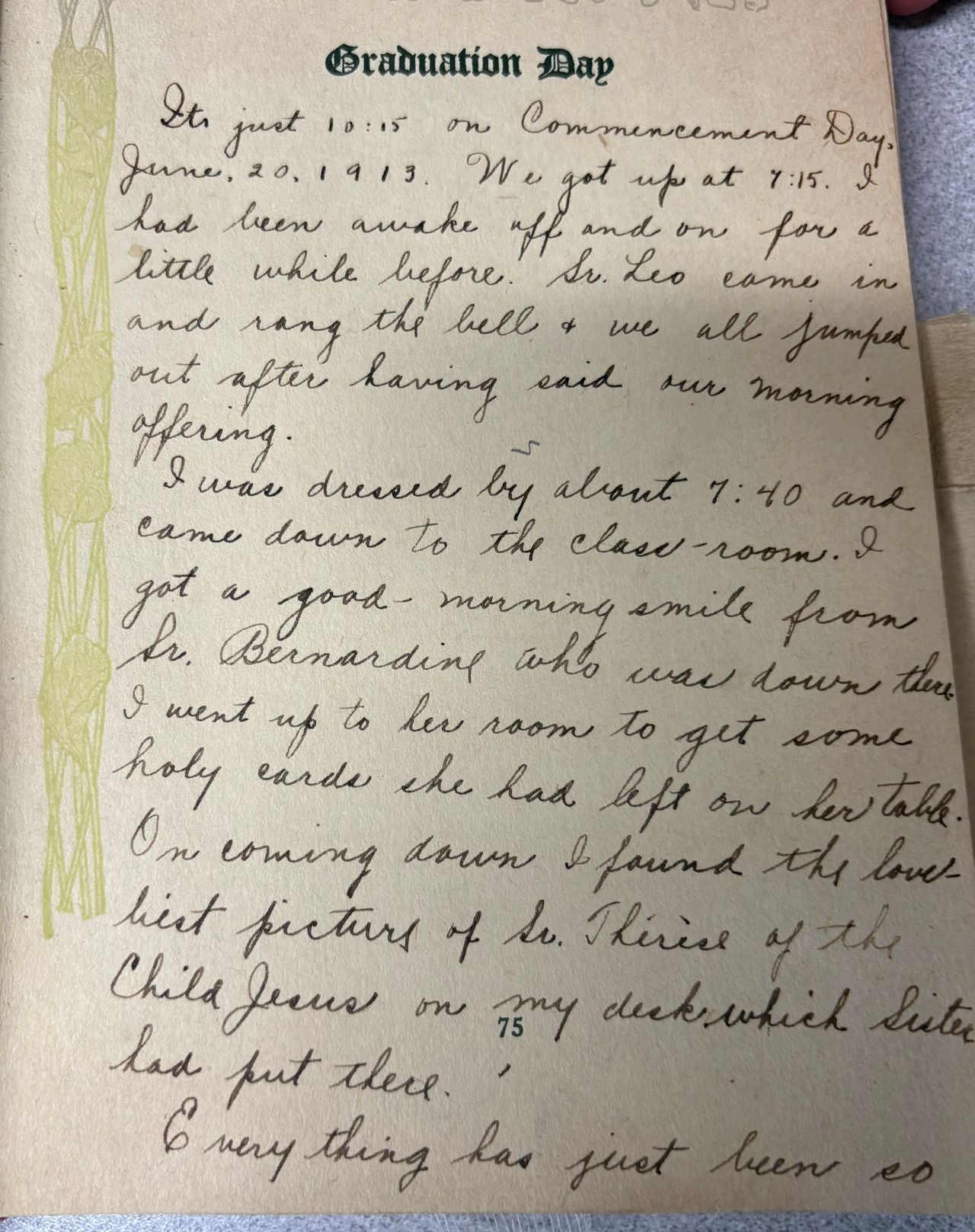 Handwritten journal entry from Sarah's graduation day.